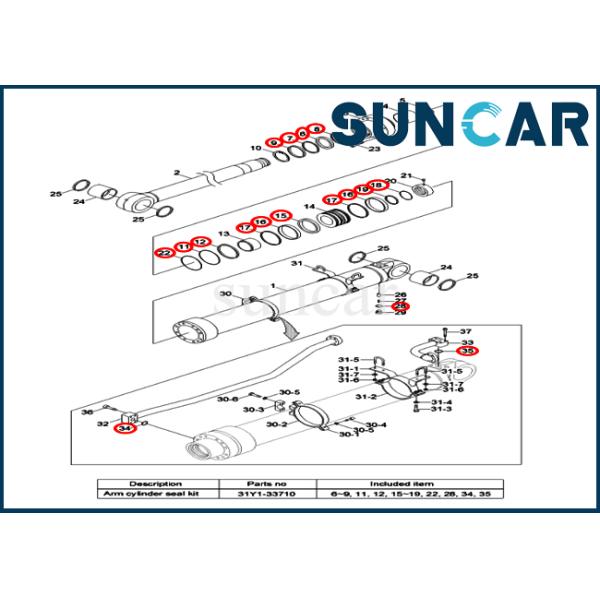 31Y1-33710 Arm Cylinder Repair Seal Kit For Replacement Hyundai R360LC-9 R380LC-9A R430LC-9 Parts