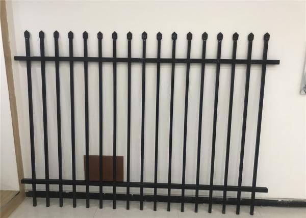 Aluminium or steel tubes then Akzo Nobel powder coated Diplomat Tubular Fencing Panels