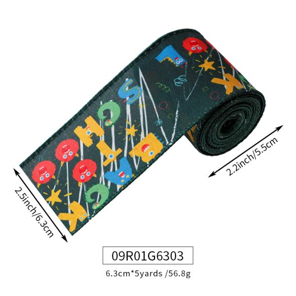 Jute/Polyester Wired Burlap Ribbon for School Season Blue Pot and Rainbow Print Design