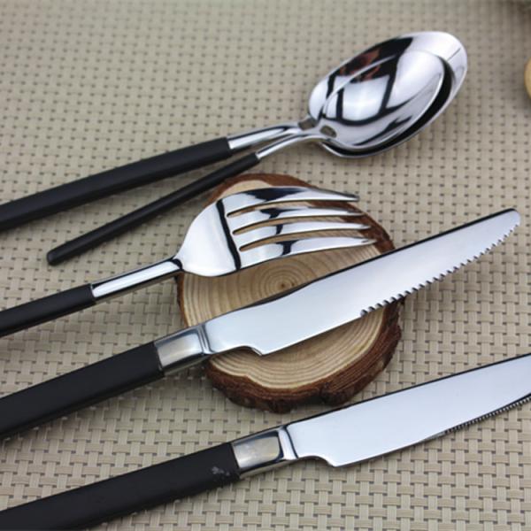 Flatware High quality gold plating Stainless steel cutlery dinnerware set black handle