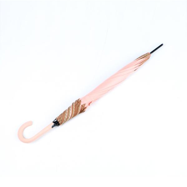 Khaki Ladies Lightweight Travel Umbrella , Ladies Walking Umbrella Plastic Curved Handle