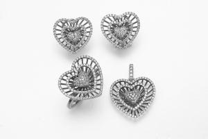 Pendente de coração 925 Prata Sterling Pulsera Personalizada Brincos Anel Colar