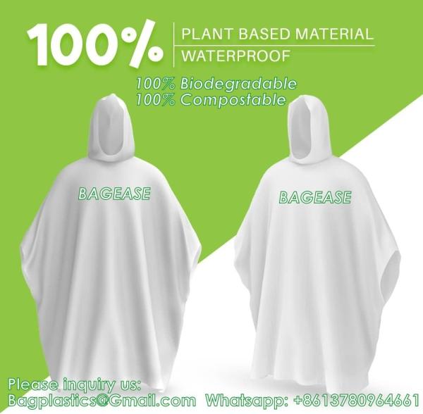 100% PLANT-BASED, Compostable, Biodegradable, Cornstarch, Recyclable, Recycled Rain Ponchos with hood adults
