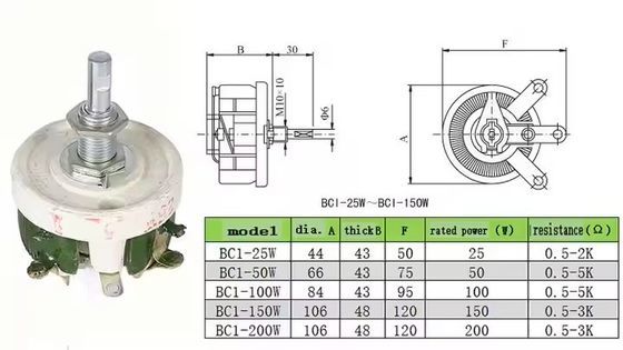 100R Ceramic Variable Resistor 25W 1 to 10K Ohm ±10 Percent Tolerance