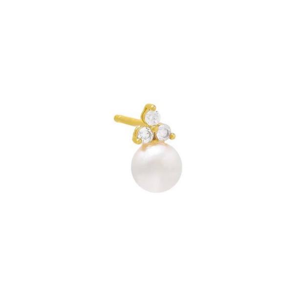 925 Sterling Silver AAAA Grade Gold Plated Freshwater Pearl Stud Earrings with Diamond Studs