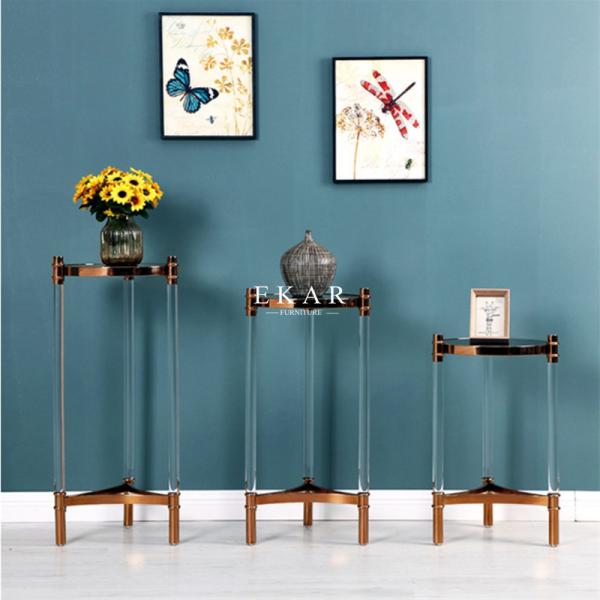 European Modern Style Tempered Glass Stainless Steel Side Table