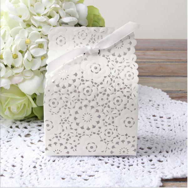 Hollow Luxurious Wedding Candy Box , White Personalized Candy Boxes