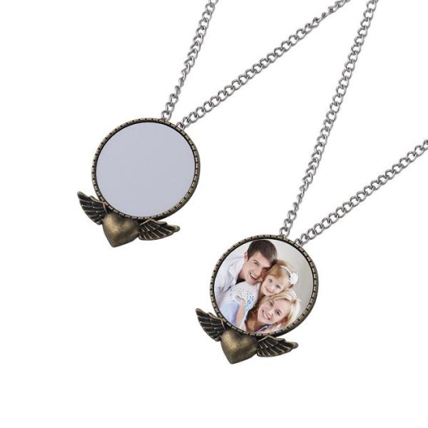 Custom Gift Party Wedding Vintage Brooch Necklace Pendant Sublimation Angel Wings Necklace