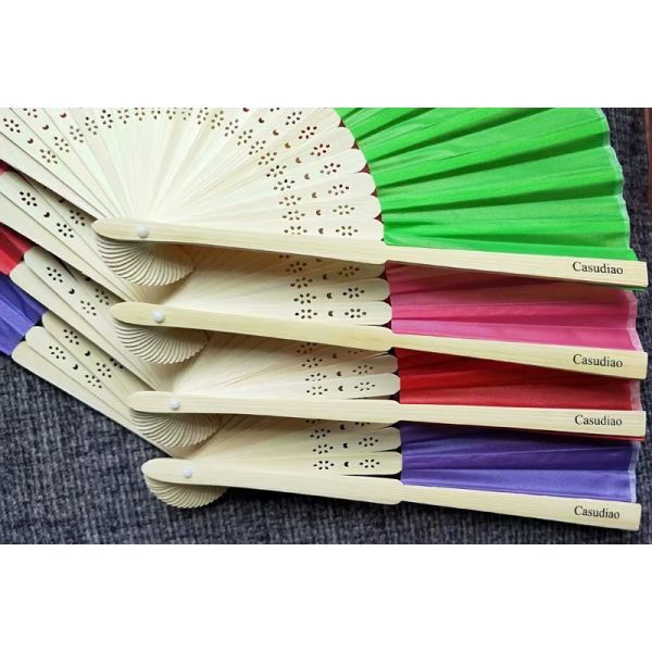 Customized Logo Bamboo Silk Hand Fans Wedding Favor Fan With Gift Box