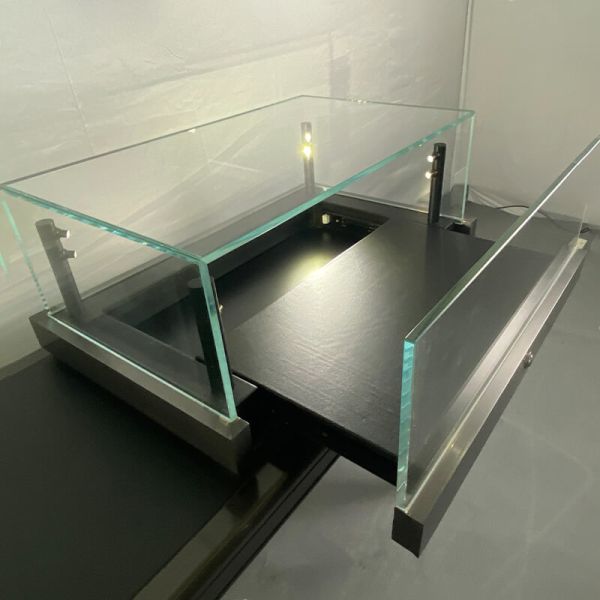 Small Tabletop Display Case Five Panes Panoramic with Gel Humidistat for Letters Fabrics
