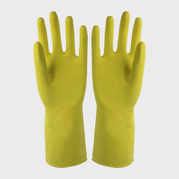 Yellow Color Cotton Flocklined  Rubber Gloves For Household Kitchen Use