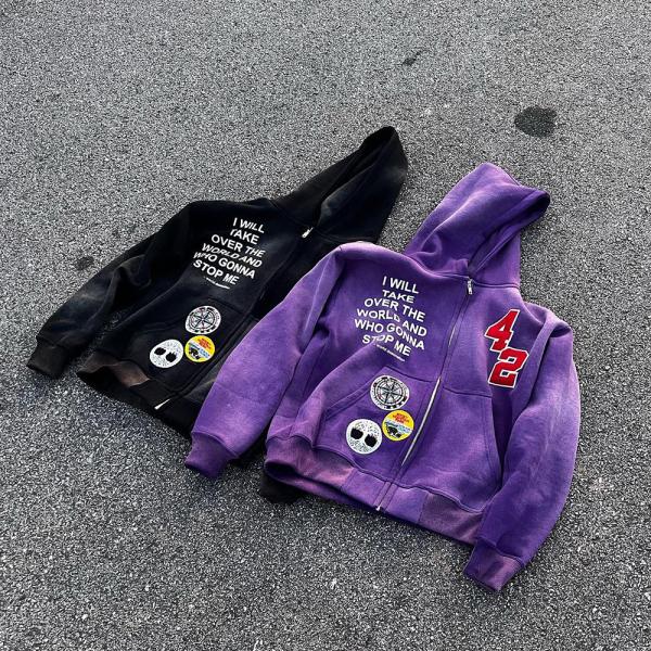 Custom Rhinestone Hoodie Men'S Chenille Patch Embroidery Acid Wash Sun Faded 100% Cotton