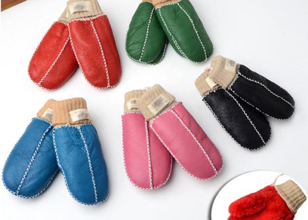 Hand Washing Warmest Sheepskin Gloves / Crocheted Little Kids Fleece Mittens