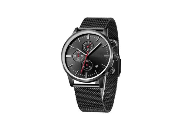 Black SS Stainless Steel Chronograph Watch Mesh Bracelet 50m Water Resistant