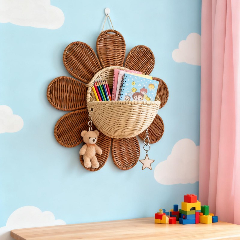 Handmade Eco-Friendly Rattan Wall Basket Multipurpose Wicker Hanging Shelf