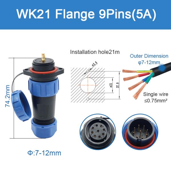 IP68 продело нитку гнездо штепсельной вилки водоустойчивый соединитель Wk21 служит фланцем пластиковое подводное Mateable