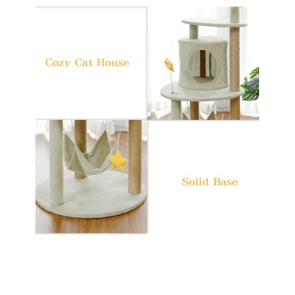 Yellow Stars and Sisal Post Plush Cat Climbing Frame in Light Green for All-Season Tree