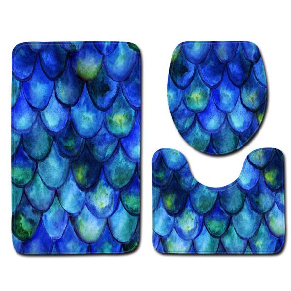 Toalete Mat Set Non Slip do banheiro da escala de peixes esteira de banho de 3 partes