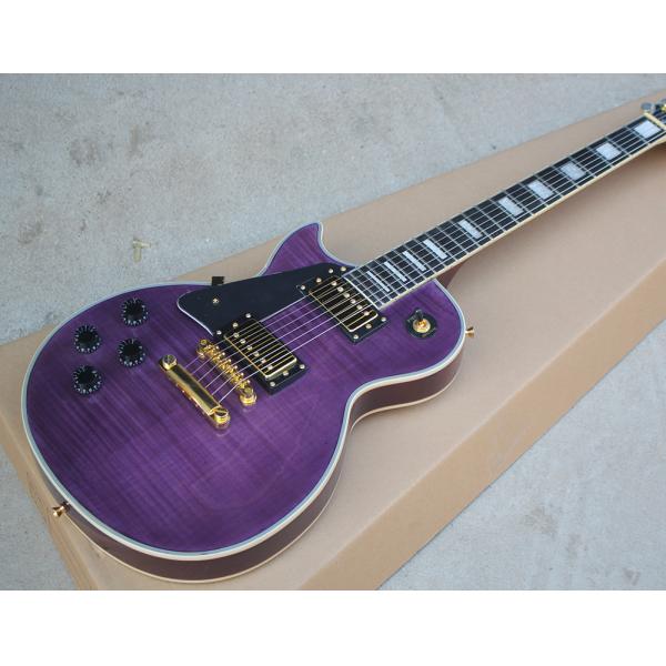 Custom Purple Electric Guitar with Left Handed,Flame Maple Veneer,Gold Hardware,22 Frets,White Binding