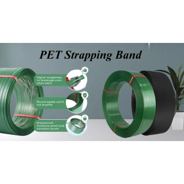 High Tenacity Pet Strap Roll Strapping Manufacturer For Packing Buildings Cargo Green Embossing