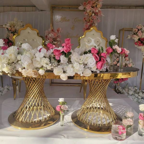Modern Stainless Steel Center Pieces for Restaurant Dining Table Oval Glass Design with Luxury Style for Outdoor Wedding Hotels