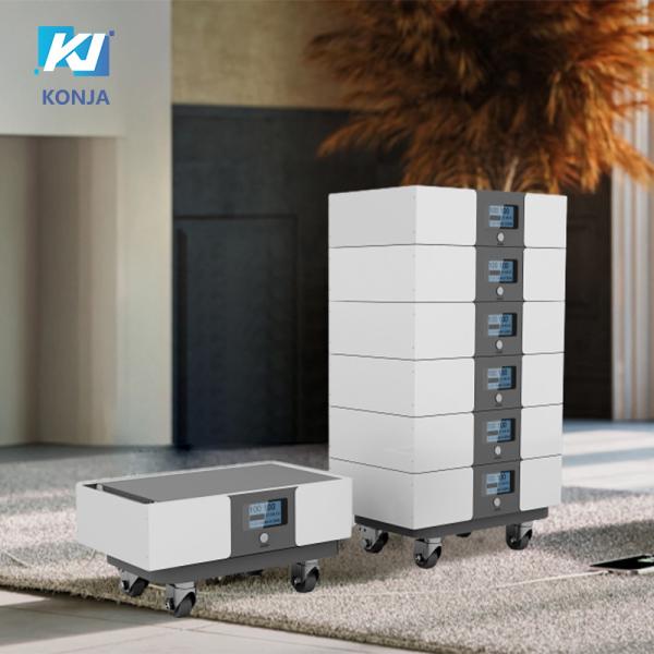 KonJa 51.2V 5.12kWh 10.24 KWh 15.46kWh 20.48kWh 25.6kWh 30.72kWh Bateria de armazenamento solar doméstico empilhada