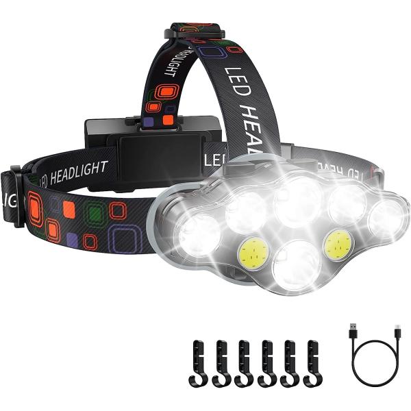 Rechargeable Headlamp, 8 LED 18000 Lumen Bright Headlamp with Red Light, IPX4 Waterproof USB Headlight, Head Lamp