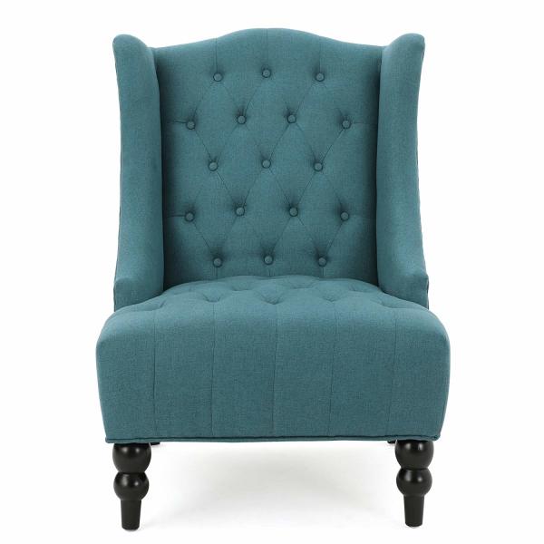 Tall Wingback Fabric Accent Chair Perfect For Living Room Dark Teal Solid Back