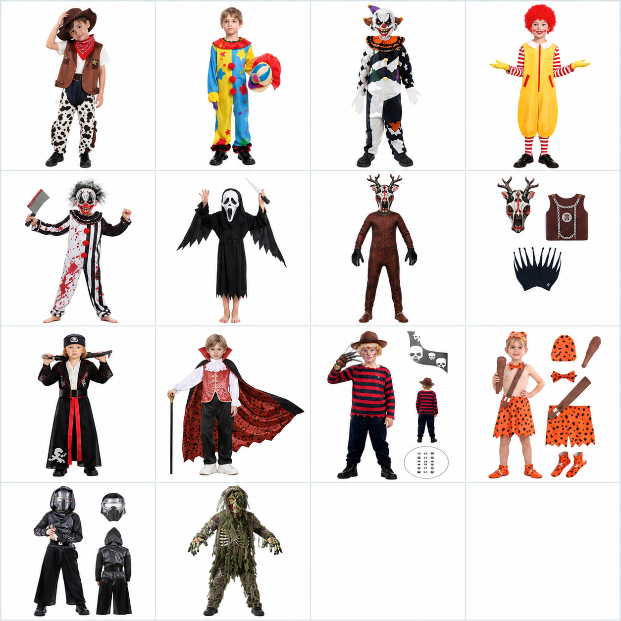 Wholesale Kids Halloween Costumes Boys Horror Clown Vampire Cowboy Monster Spooky Fantasy Cosplay Fancy Dress Party Outfits Children Costume Sets OEM ODM Custom Manufacturer Supplier Patygr