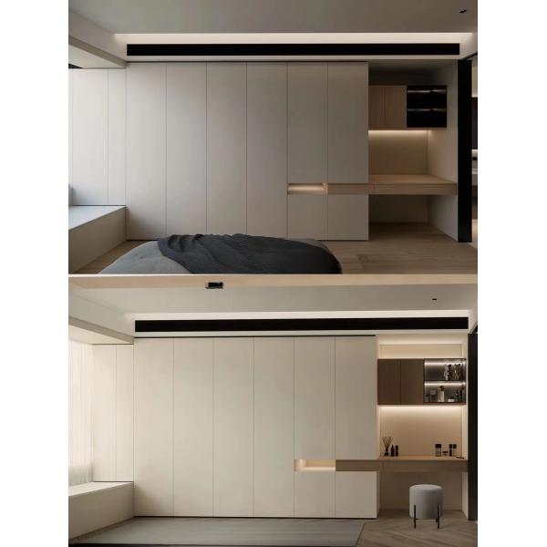 Modern Walnut Hotel Room Wardrobe With Dresser All In One