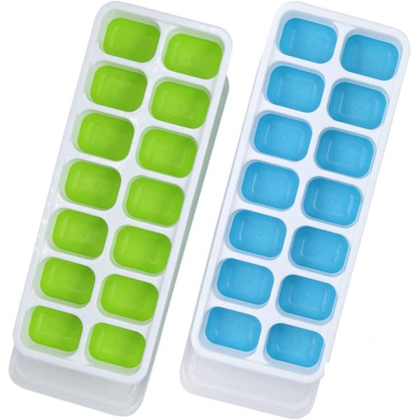 14-Ice Cube Trays TPE PP Material with Easy-Release and Spill-Resistant Removable Lid