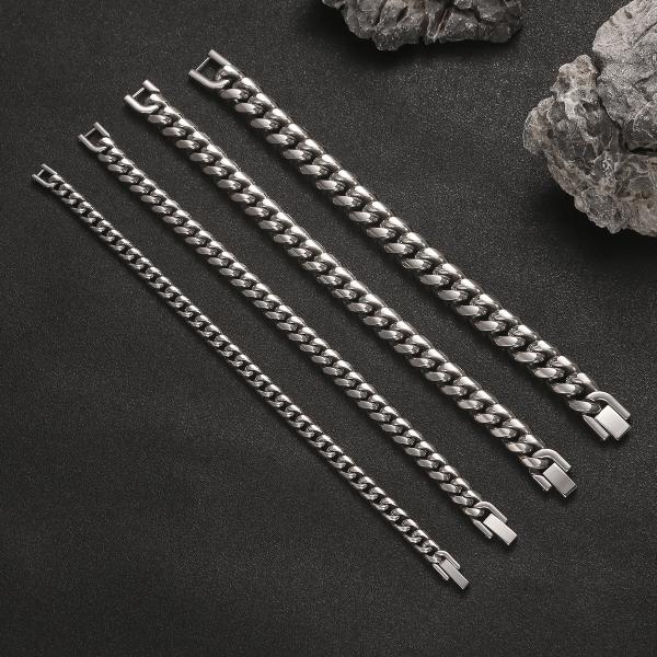 Pulseras de acero inoxidable de 18k en múltiples tamaños: 17 cm, pulsera de cadena cubana de 19 cm