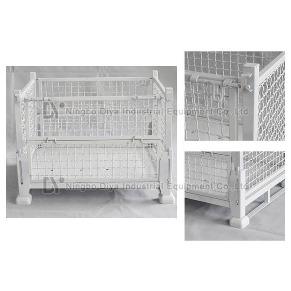 White Steel Folding Turnover Box , Industrial Steel Metal Storage System