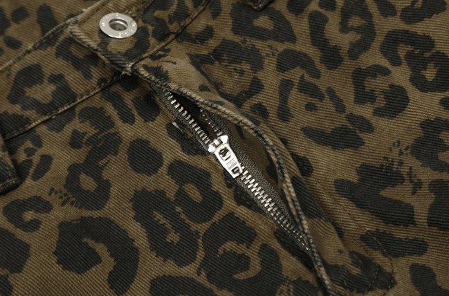 Non Stretch Sports Sweat Shorts Five Inch Leopard Print Denim Shorts Mid Waist