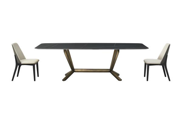Rectangular Stainless Steel Marble Dinning Table Metal Leg Kitchen Dining Table Set