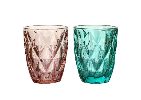 220ml Lead Free Hand Blown Colored Whisky Glasses , Diamond Pattern Glass Whiskey Cups