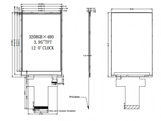 3.95 Inch IPS TFT LCD Display 320x480 Resolution ILI9488 Driver 8/16-bit Parallel SPI Interface 40-pin Connector for Smart Home