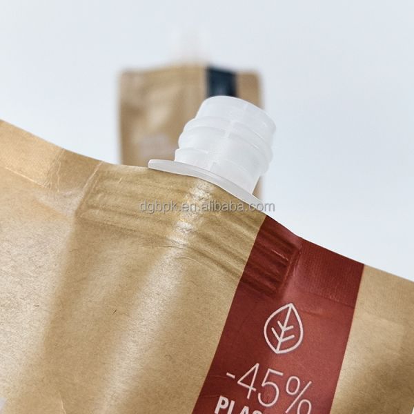 Printing Logo Beverage Food Grade Plastic Bags Kraft Paper Spout Stand up Pouches for Juice Liquid