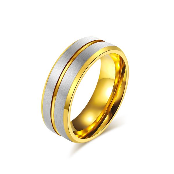 Hot Selling 8mm Slotted Tungsten Steel Ring Ring Men's Niche High-End Vacuum Plated Two-Color Tungsten Gold Jewelry Tstk002sb