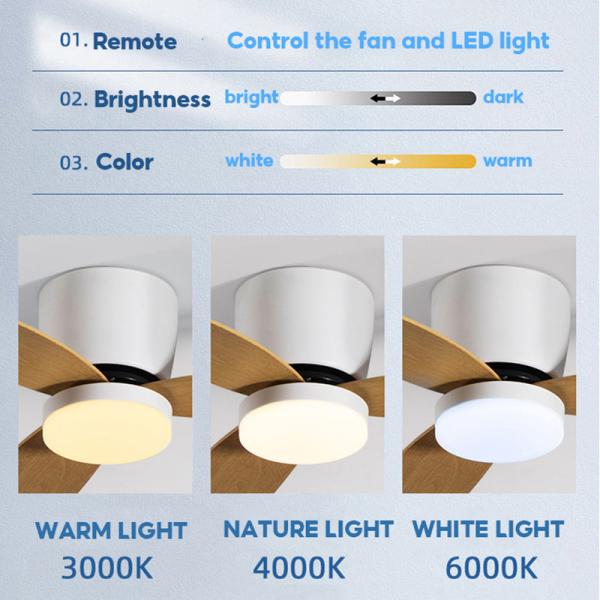 Ventilateur de plafond LED avec télécommande, style américain moderne, pour salon, chambre et salle à manger
