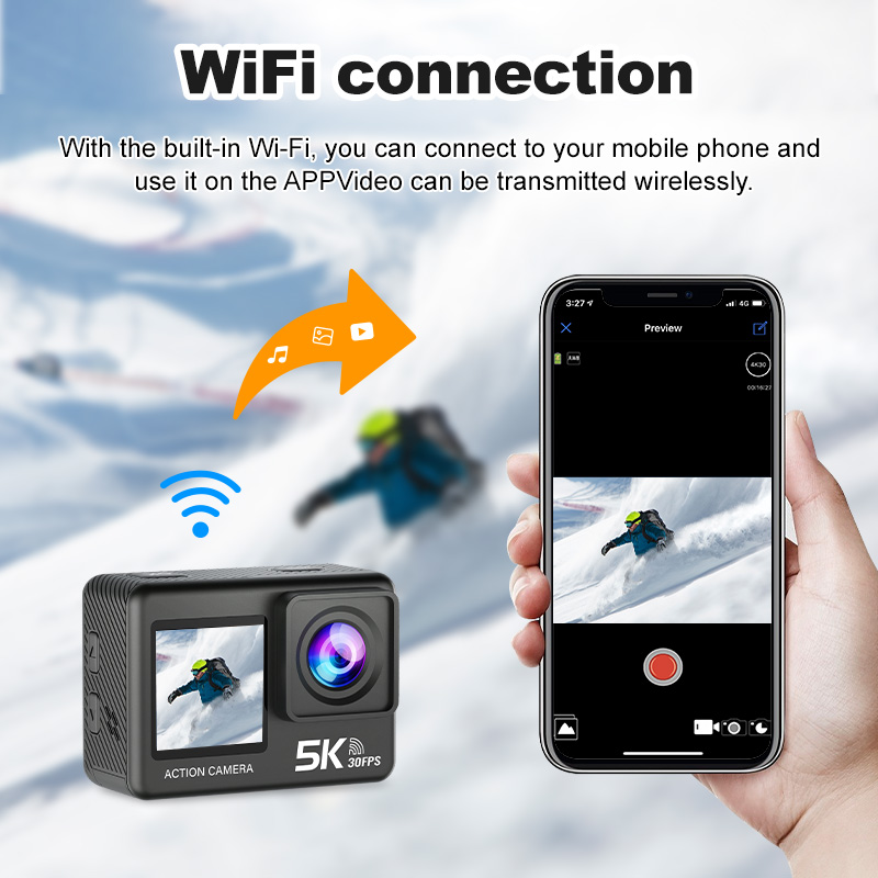 Original Factory Supply 5K Waterproof Action Camera Combine 6 Axis Gyro Hardware Sensing Stabilization Effectively