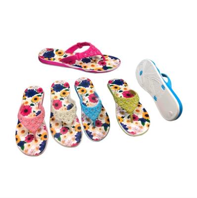 EVA Women Floral Print Flip Flops With Flower-shaped Rhinestone Strap