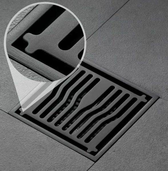 Square Bathroom Shower Floor Drain With Matte Grey Brush Nickel Color