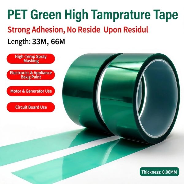 Nomay Green PET High Temperature Tape 220℃ Heat Resistant No Residue Bright Green for High Visibility