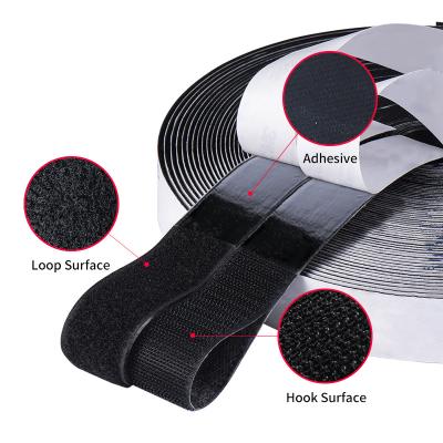 Black 16mm Self Adhesive Hook And Loop Tape  Backed Strong Sticky