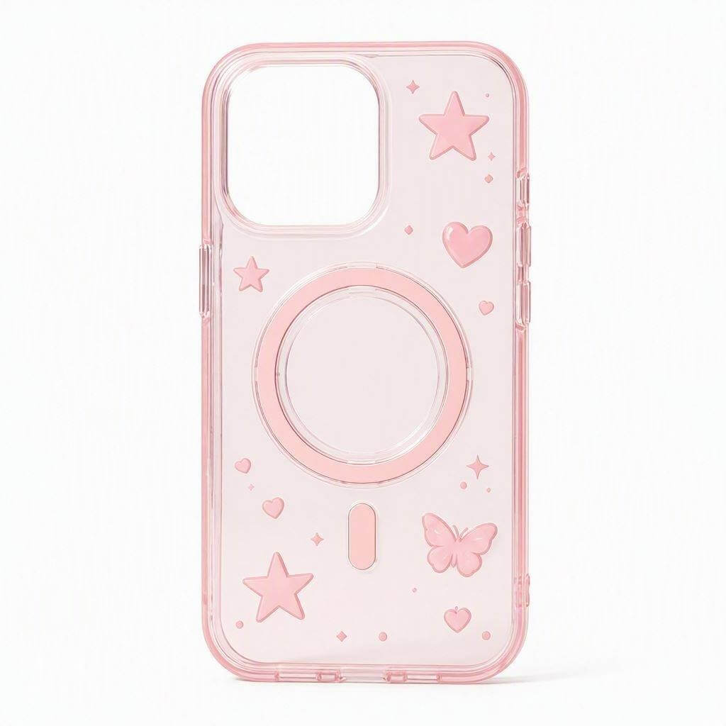 Custom Magnetic Cute Y2K Pink Clear Phone Case for iPhone