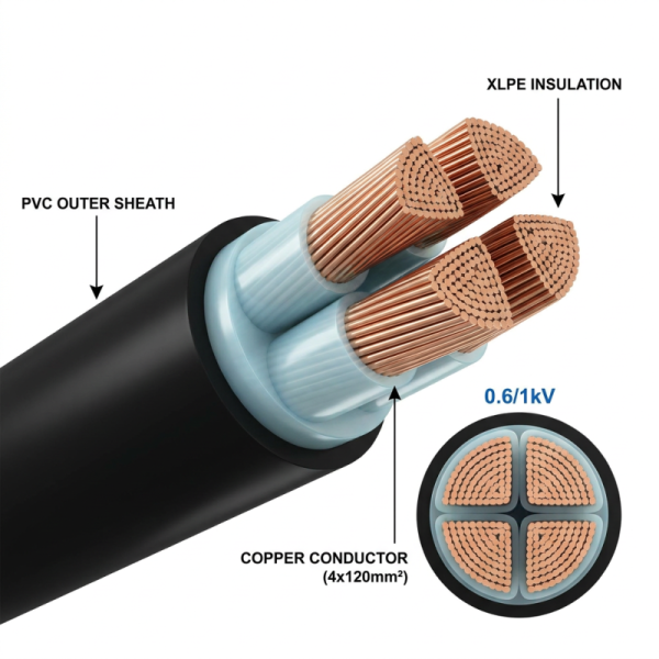 Low Voltage XLPE Insulated Cable YJV 4X120mm2 Copper Power Cable
