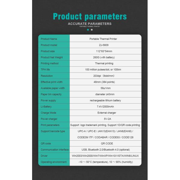 Small Travel Bill Mini Thermal Printer Bluetooth Wireless 2 Inch 58mm
