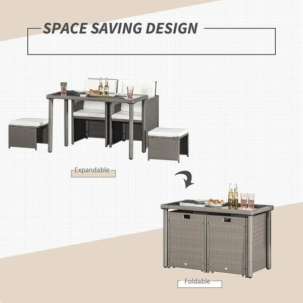 AJUNION Saving Space Design Furniture Garden Set with Cushions and PE Wicker Rattan
