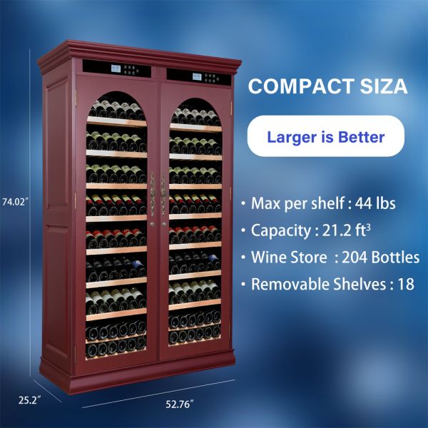 Burgundy Solid Wood Dual Zone Kitchen Wine Cooler with Smart Digital Control Panel